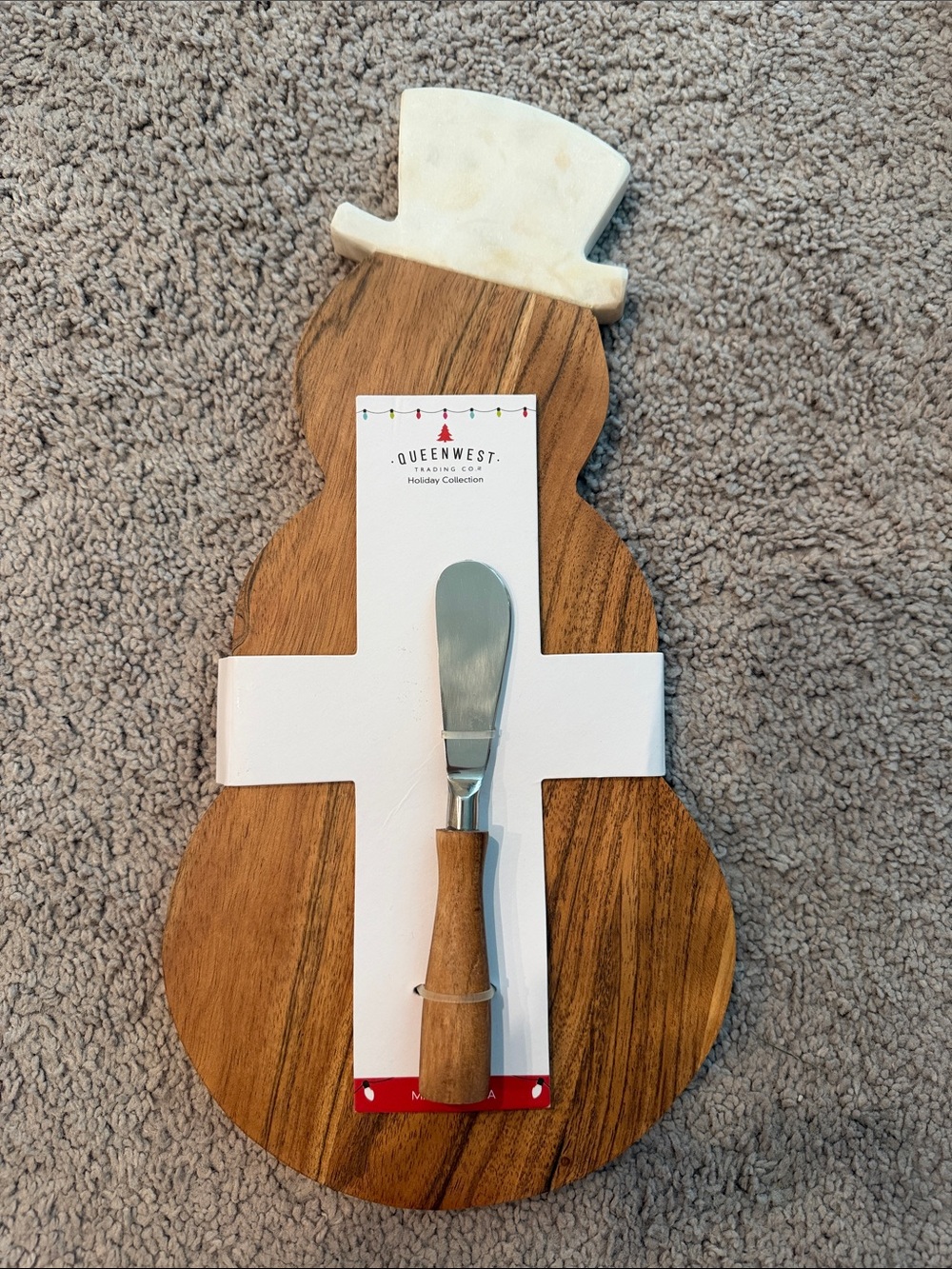 Snowman Wood & Marble Cheese Board with Spreader - Brown/White